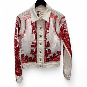 Jean Paul Gaultier Red and White Artistic Jean Jacket